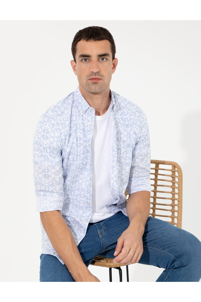 Pierre Cardin Mavi Slim Fit Uzun Kollu Gömlek 50255265-VR036