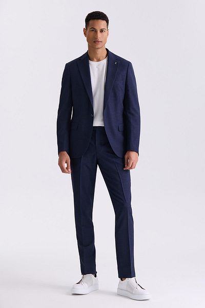 Jakamen Navy Blue Slim Fit Mono Collar Single Button Sports Suit