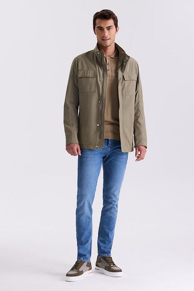 Jakamen Khaki Comfort Fit Stand Collar Seasonal Sports Coat