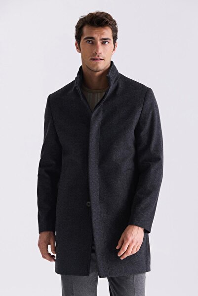 Jakamen Palton sport din lână, slim fit, cu guler înalt, cu model tip coadă d...