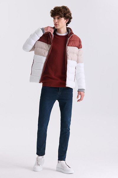 Jakamen Χειμερινό πουπουλένιο παλτό Tan Slim Fit Stand Collar