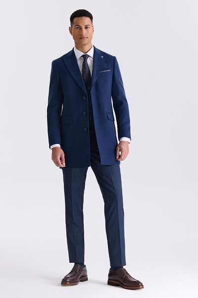 Jakamen Παλτό με μυτερό γιακά σε σκούρο μπλε Navy Slim Fit