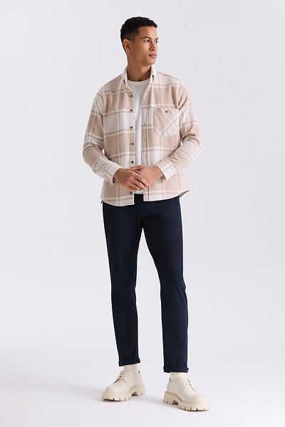 Jakamen Μπεζ Slim Fit Πουκάμισο με κουμπιά με πέτο