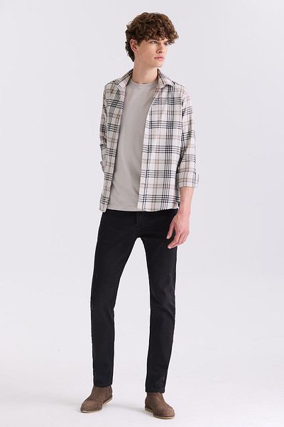 Jakamen Μπεζ Slim Fit πουκάμισο με κουμπιά με καρό