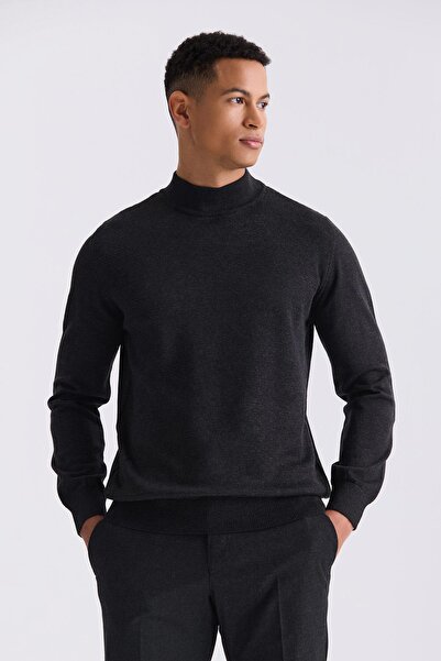Jakamen Anthracite Slim Fit Half Turtleneck Knitwear Sweater