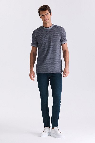 Jakamen Μπλούζα Navy Blue Slim Fit με Λαιμόκοψη Crew Neck