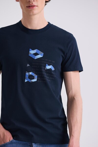 Jakamen Μπλουζάκι Slim Fit Σκούρο Μπλε με Στρογγυλή Λαιμόκοψη