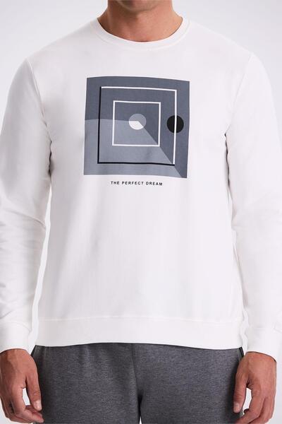 Jakamen Φούτερ από 100% βαμβάκι με στάμπα με λαιμόκοψη εκρού