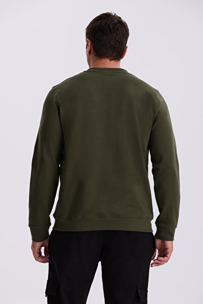 Jakamen Φούτερ από βαμβακερό λύκρα με λαιμόκοψη χακί Slim Fit