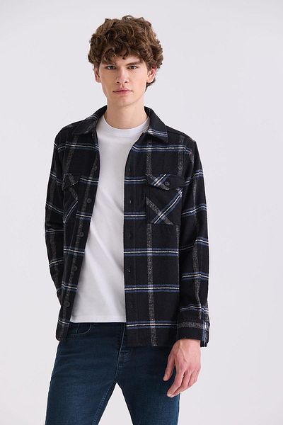 Jakamen Черна, свободна, памучна риза Lumberjack с джоб и шарки