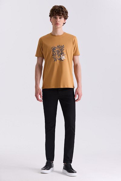 Jakamen Μπλούζα T-shirt Μουστάρδι Slim Fit Κοντό Μανίκι