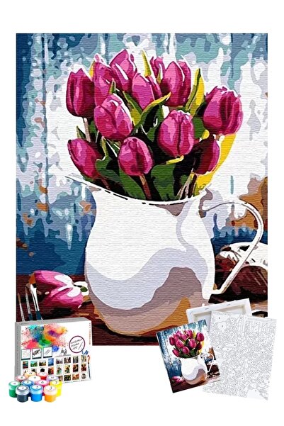 Tabdiko Sayılarla Boyama Seti 40 X 50 Cm Tuval Şasesine Gerili Beyaz Vazodaki...