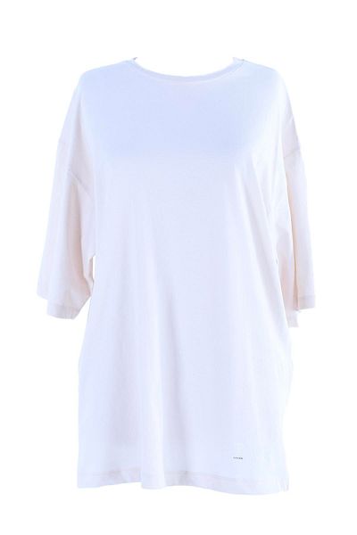 Plistre Μπεζ Boyfriend oversize βασικό μπλουζάκι με κοντό μανίκι και ίσιο είδος