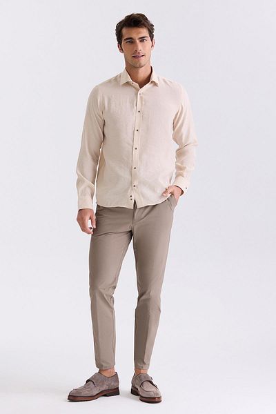 Jakamen Μπεζ πουκάμισο Comfort Fit με κουμπιά με γιακά