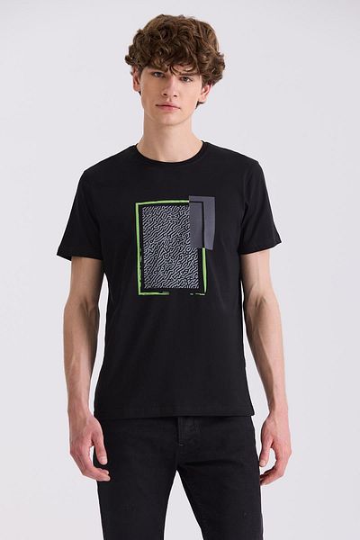 Jakamen Μαύρο Slim Fit T-shirt με Στρογγυλή Λαιμόκοψη