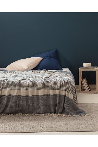 Madame Coco Denney Single Bedspread - Ecru/indigo
