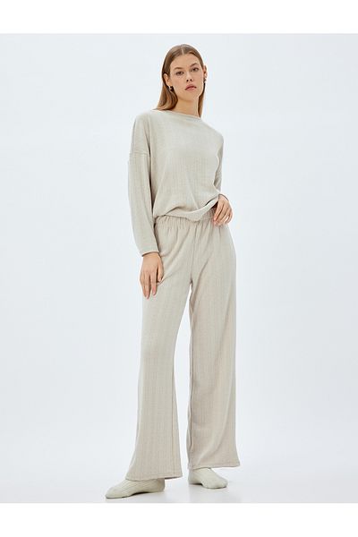 Koton Gestrickter Pyjama mit weitem Bein und Haarflechten mit bequemer Passform