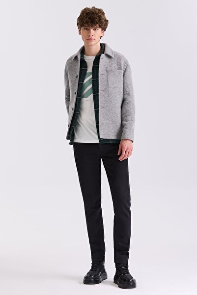 Jakamen Gray Slim Fit Berber Collar Woolen Cashmere Coat