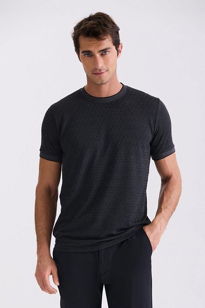 Jakamen Μαύρο Slim Fit T-shirt με λαιμόκοψη Crew