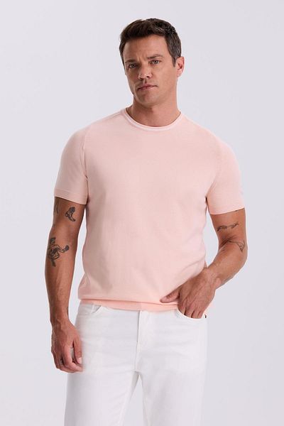 Jakamen Μπλουζάκι με λαιμόκοψη Pink Slim Fit Knitwear