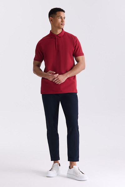 Jakamen Μπλουζάκι μπορντό Slim Fit 100% βαμβακερό Mercerized Polo Collar