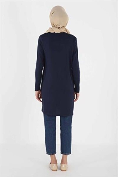 Plistre 1451 Model Navy Blue Embroidered Basic Hijab Tunik