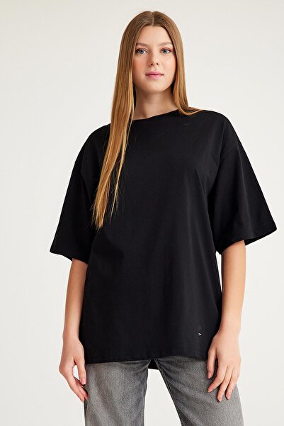 Signature Style Κοντομάνικο Μασίφ Boyfriend Oversize Basic T-shirt Μαύρο