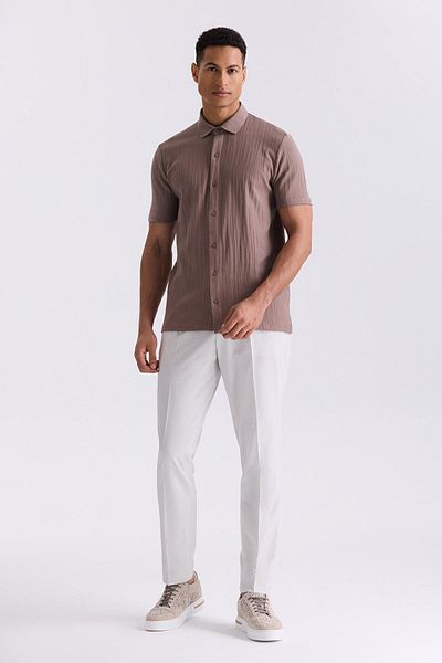 Jakamen Μπεζ Slim Fit πουκάμισο με κουμπιά γιακά T-shirt