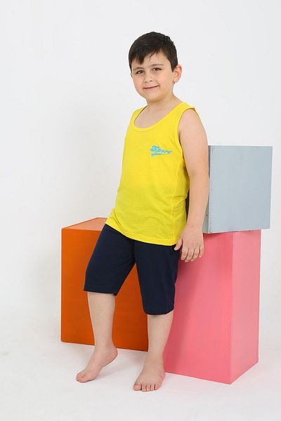 Akbeniz Boy's Yellow Combed Cotton Pajama Set - Zero Sleeve Shorts 20435