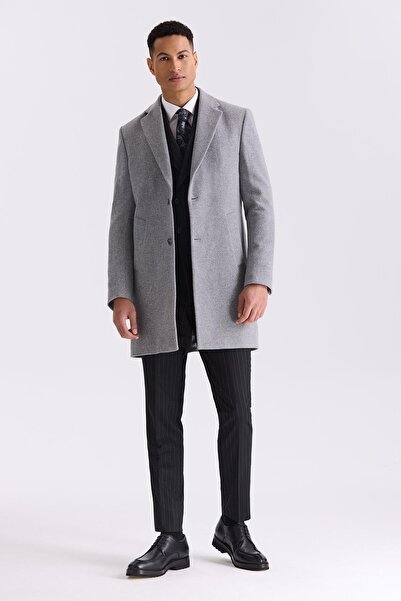 Jakamen Gray Comfort Fit Mono Collar Side Pocket Stamp Coat