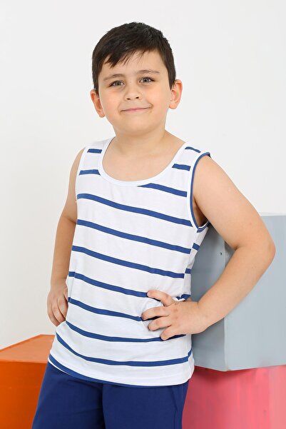 Akbeniz Αγόρι λευκό χτενισμένο βαμβακερό σετ πιτζάμες - Σορτς Zero Sleeve 20435