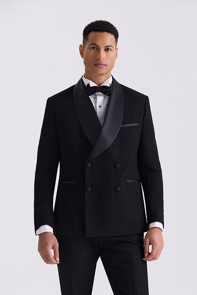 Jakamen Black Slim Fit Fixed Shawl Lapel Double Breasted Tuxedo Suit