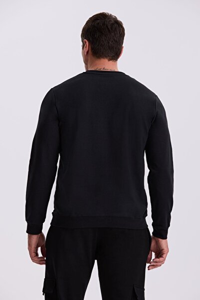 Jakamen Μαύρο φούτερ με λεπτή εφαρμογή με στάμπα με λαιμόκοψη 100% βαμβάκι