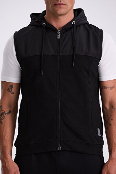 Jakamen Μαύρο βαμβακερό γιλέκο λύκρα με κουκούλα