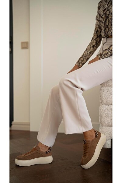 ECENİN BUTİĞİ Baena Camel Suede Genuine Leather Women's Sports Shoes
