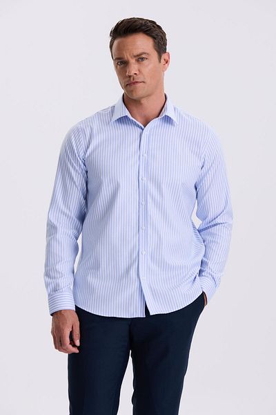 Jakamen Μπλε Λευκό Comfort Fit Πουκάμισο χωρίς σιδέρωμα 100% βαμβακερό ριγέ