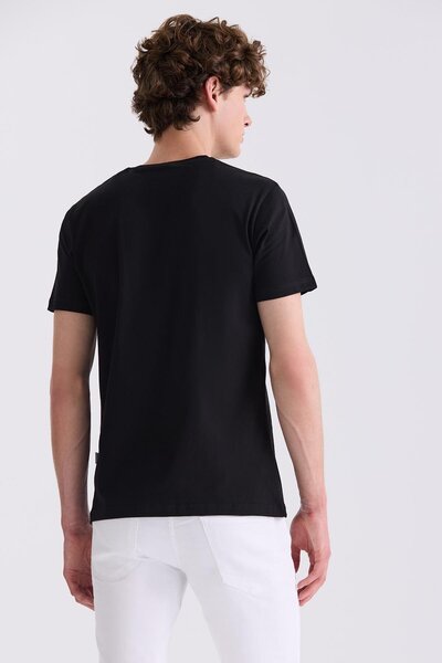 Jakamen Μαύρο Slim Fit T-shirt με λαιμόκοψη τύπου crew