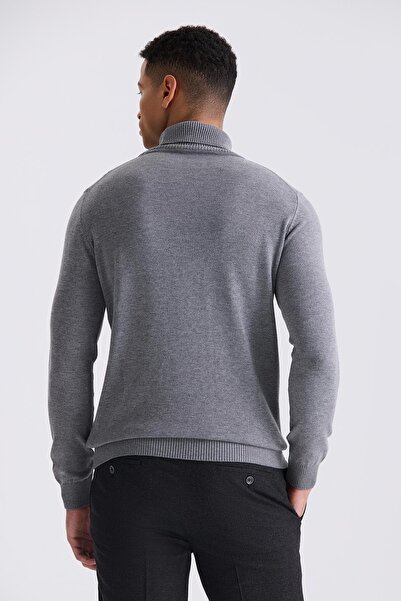 Jakamen Gray Slim Fit Full Turtleneck Patterned Sweater Sweater