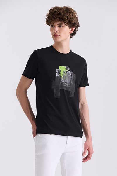 Jakamen Μαύρο Slim Fit T-shirt με λαιμόκοψη τύπου crew