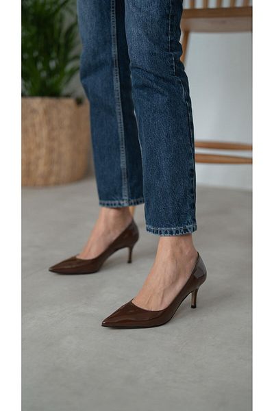 ECENİN BUTİĞİ Brant Brown Patent Leather Genuine Leather Heeled Shoes