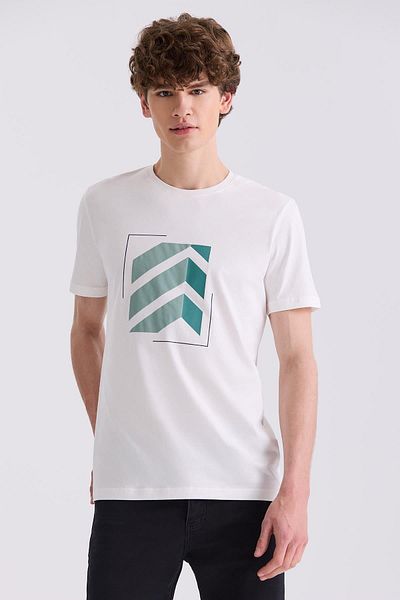 Jakamen T-Shirt Εκρού Slim Fit Μπανάνα Γυριστή