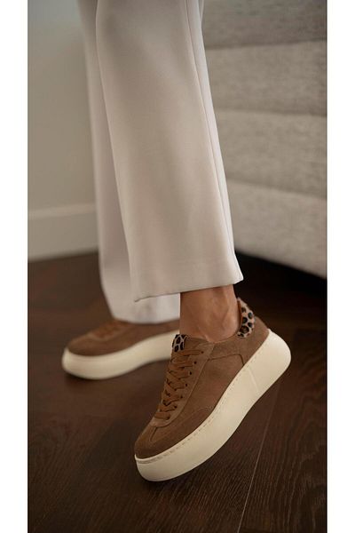 ECENİN BUTİĞİ Baena Camel Suede Genuine Leather Women's Sports Shoes