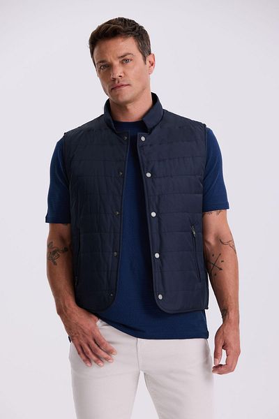 Jakamen Navy Blue Judge Collar Fiber Slim Fit Vest
