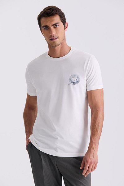 Jakamen T-Shirt Εκρού Slim Fit Κυκλοτρύπης