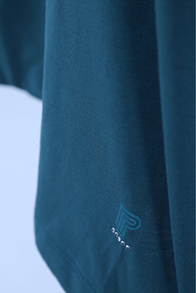 Plistre Μπλουζάκι Petrol Blue 2096 Personed Plain Boyfriend Oversize Basic T-shirt