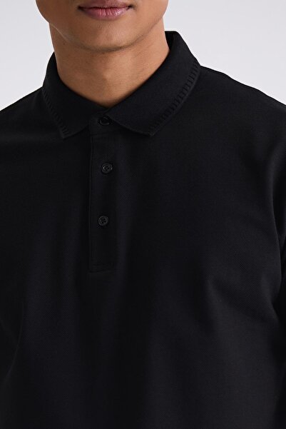 Jakamen Μαύρο μπλουζάκι με λαιμόκοψη 100% βαμβακερό Mercerized Polo