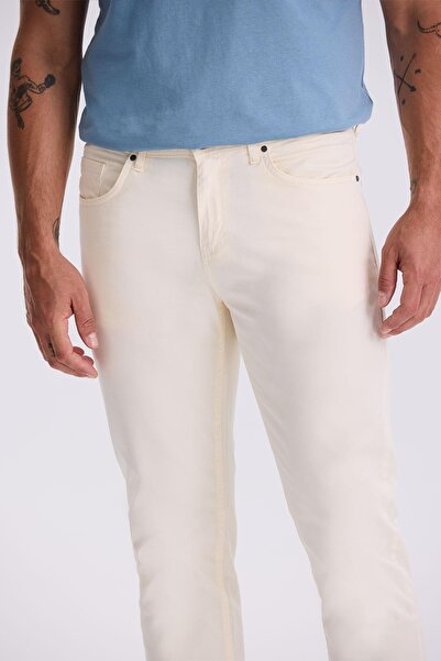 Jakamen Екрю Комфортний крій Бавовняні штани з 5 кишенями