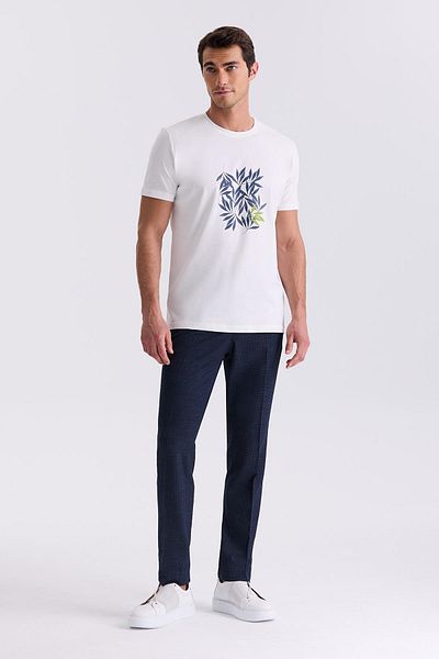 Jakamen T-Shirt Ekru Slim Fit Κοντό Μανίκι