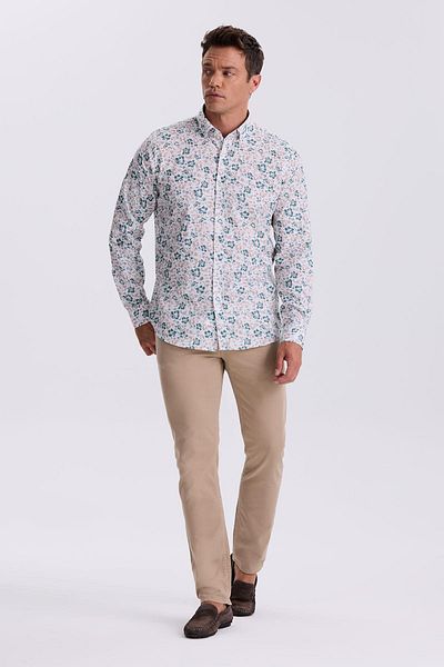 Jakamen Πουκάμισο Comfort Fit με πράσινο μοτίβο λουλουδιών με κουμπιά γιακά