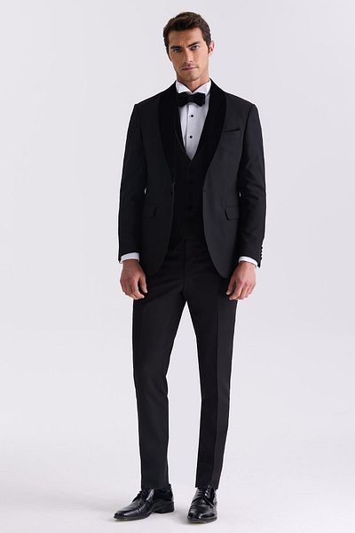 Jakamen Black Slim Fit Shawl Collar Vest Tuxedo Suit